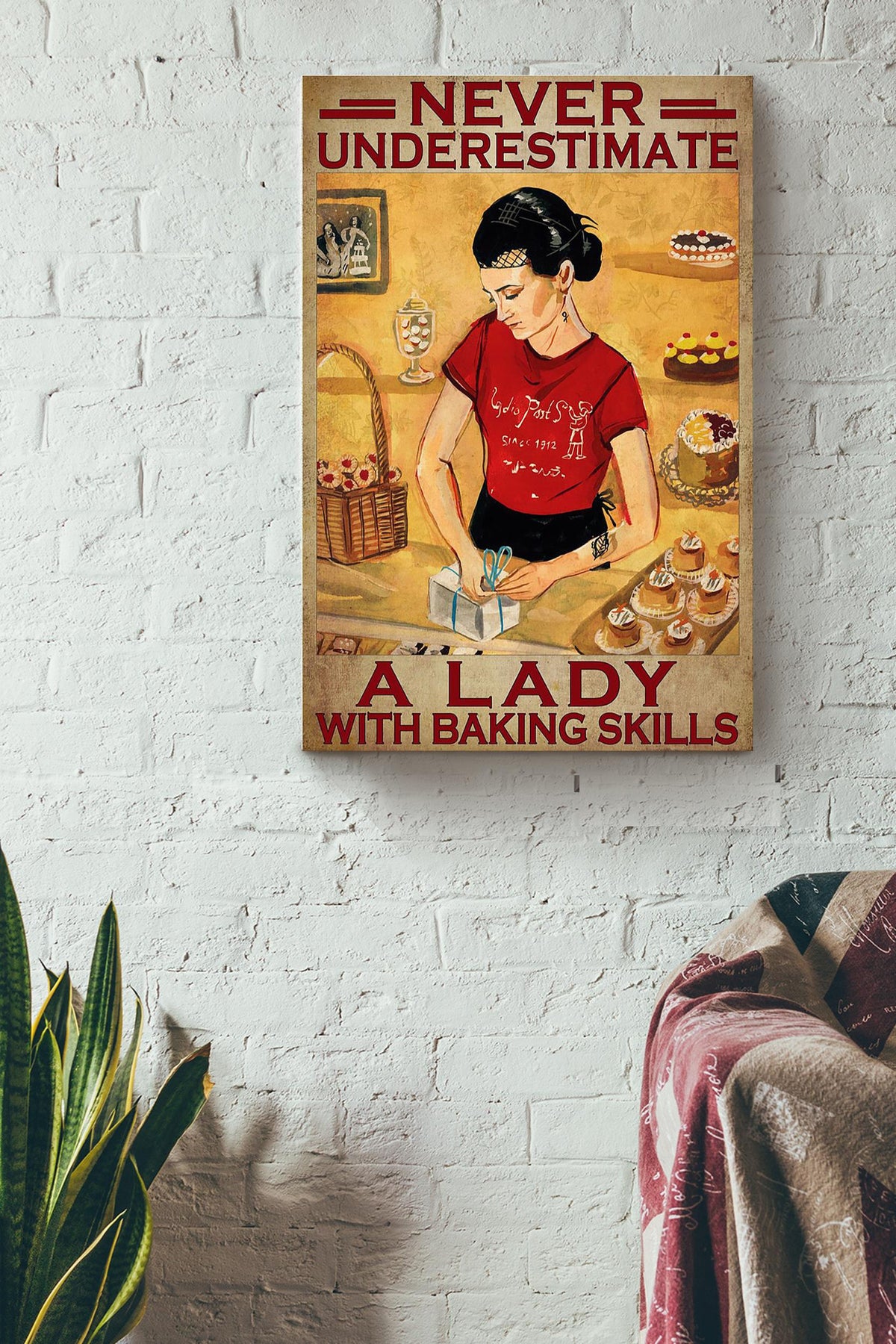 Never Underestimate Lady With Baking Skills Gift For Baker Bakery Decor Canvas