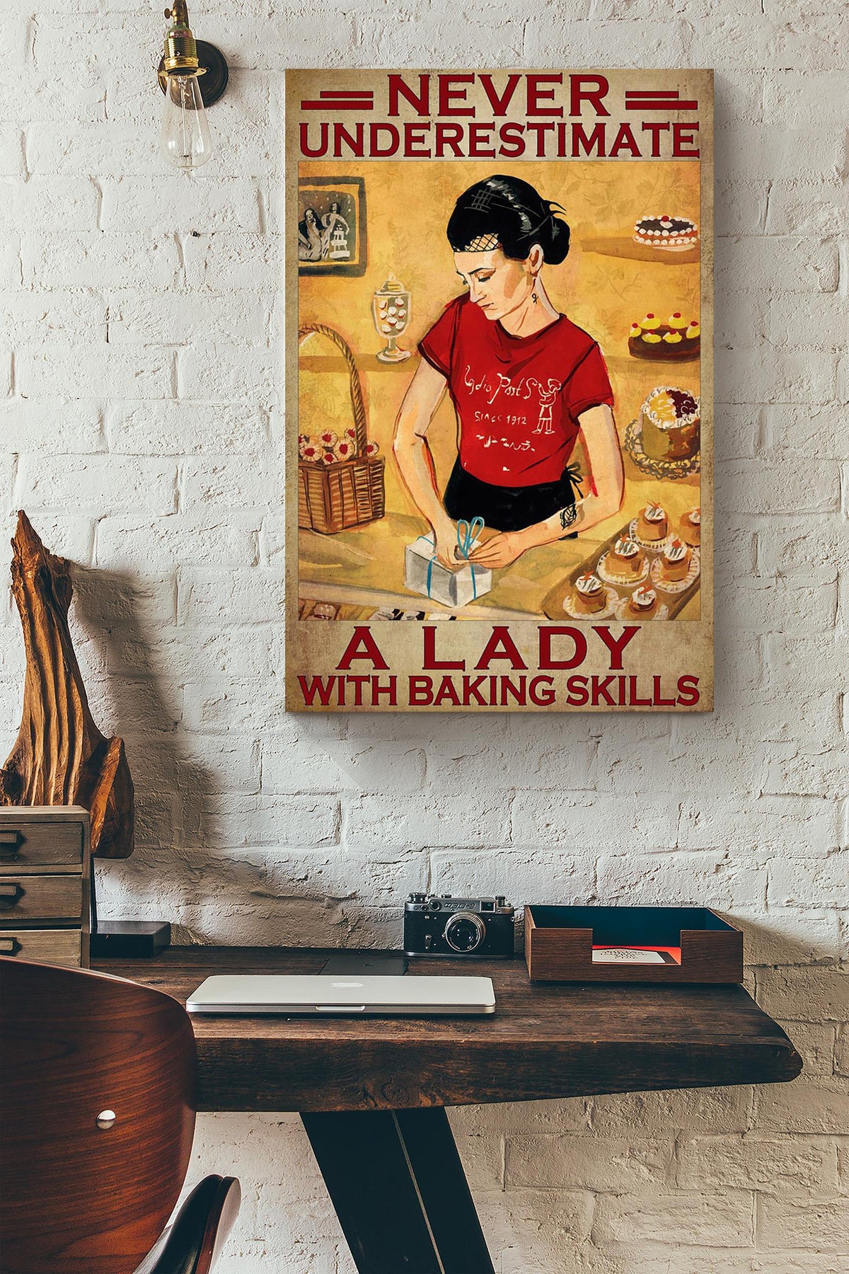 Never Underestimate Lady With Baking Skills Gift For Baker Bakery Decor Canvas