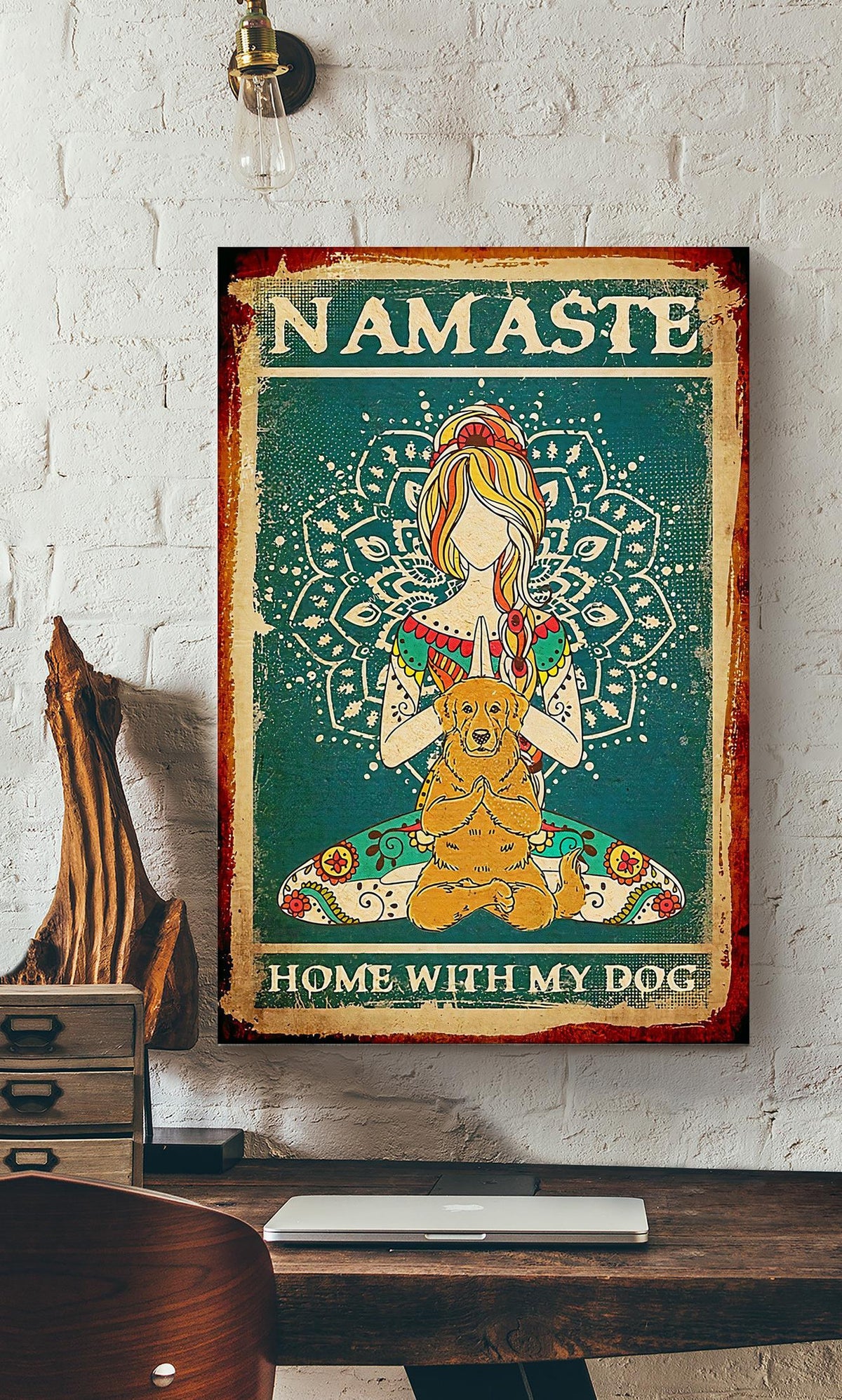 Namaste Home With My Dog Hippie Soul Print For Yoga Girl Who Loves Dog Canvas