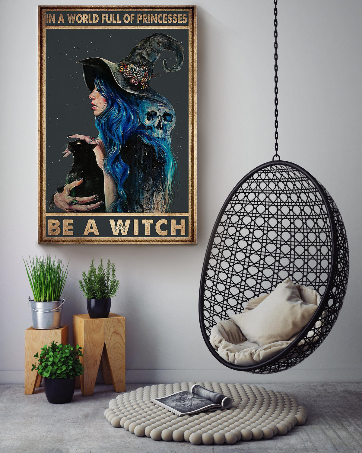 In A World Full Of Princess Be A Witch Halloween Wall Decor Gift For Pumpkin Carving Ideas Halloween Decorations Haunted Houses Canvas