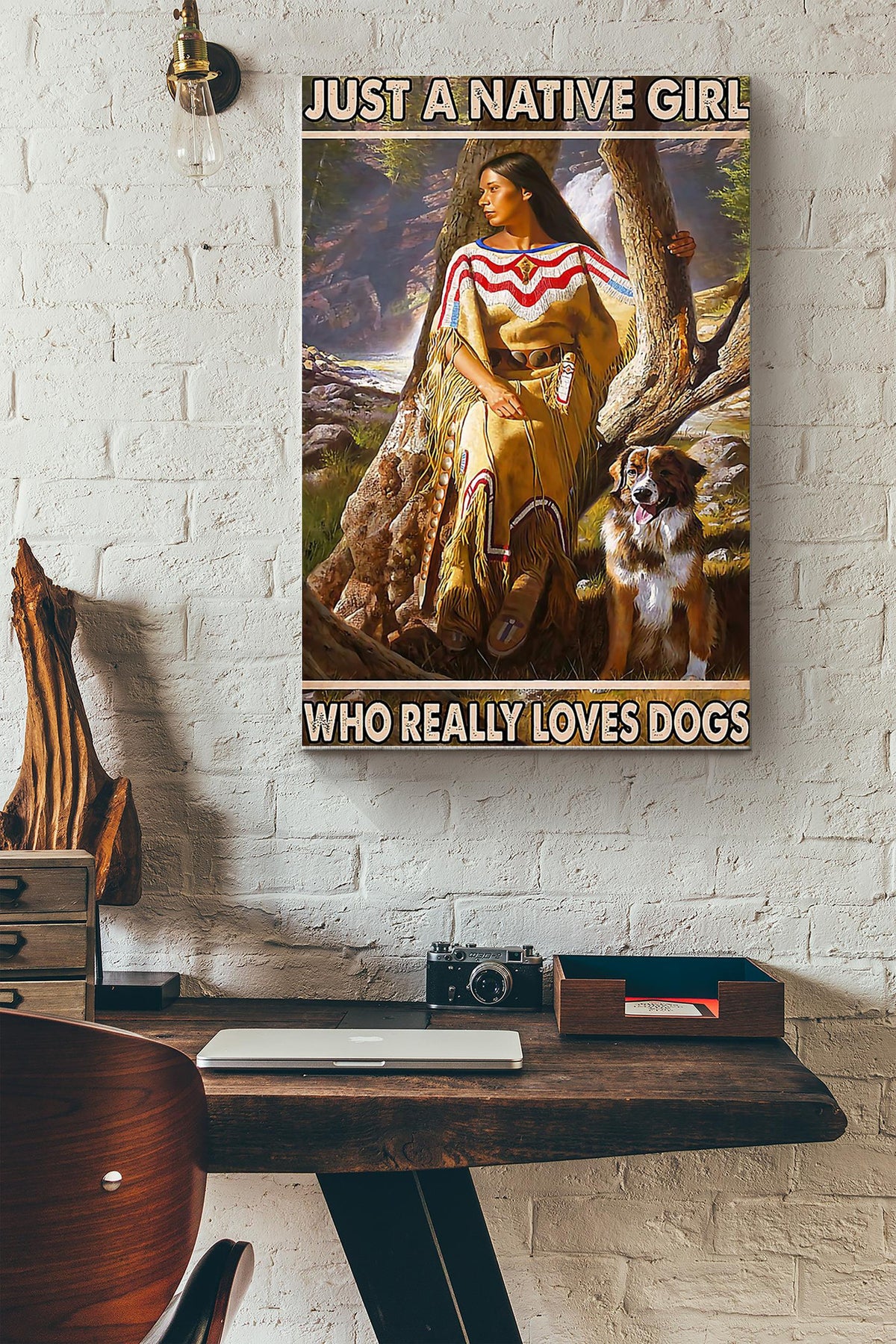 Native American Just A Native Girl Who Loves Dogs Canvas Gallery Wrapped Canvas Framed Gift Idea