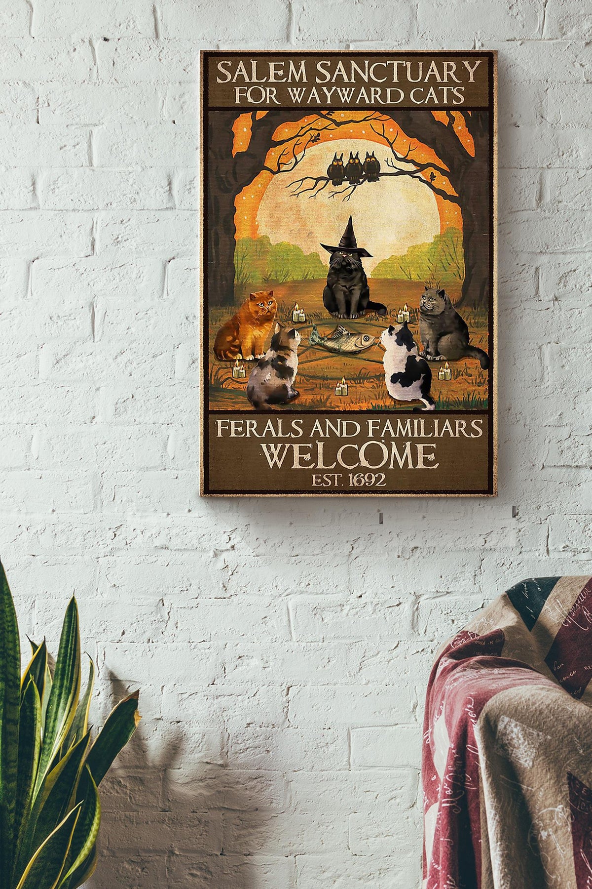 Salem Sanctualy For Wayward Cats Animal Wall Art Gift For Cat Lover International Cat Day Halloween Decor Canvas Framed Prints, Canvas