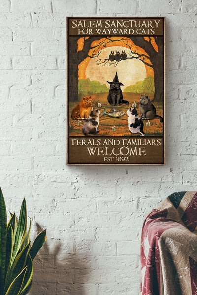 Salem Sanctualy For Wayward Cats Animal Wall Art Gift For Cat Lover International Cat Day Halloween Decor Canvas Framed Prints, Canvas