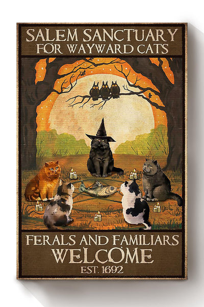 Salem Sanctualy For Wayward Cats Animal Wall Art Gift For Cat Lover International Cat Day Halloween Decor Canvas Framed Prints, Canvas