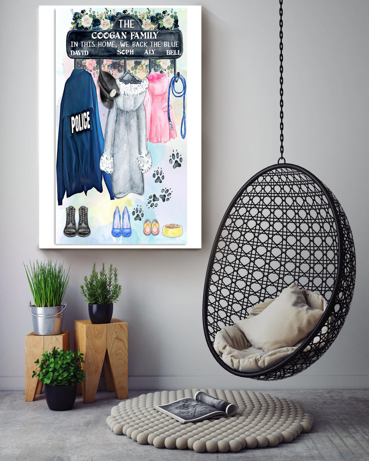 Police Family Home Greeting Sign Colorful Wall Art Gift For Police Veteran Soldier Family Canvas Framed Prints, Canvas