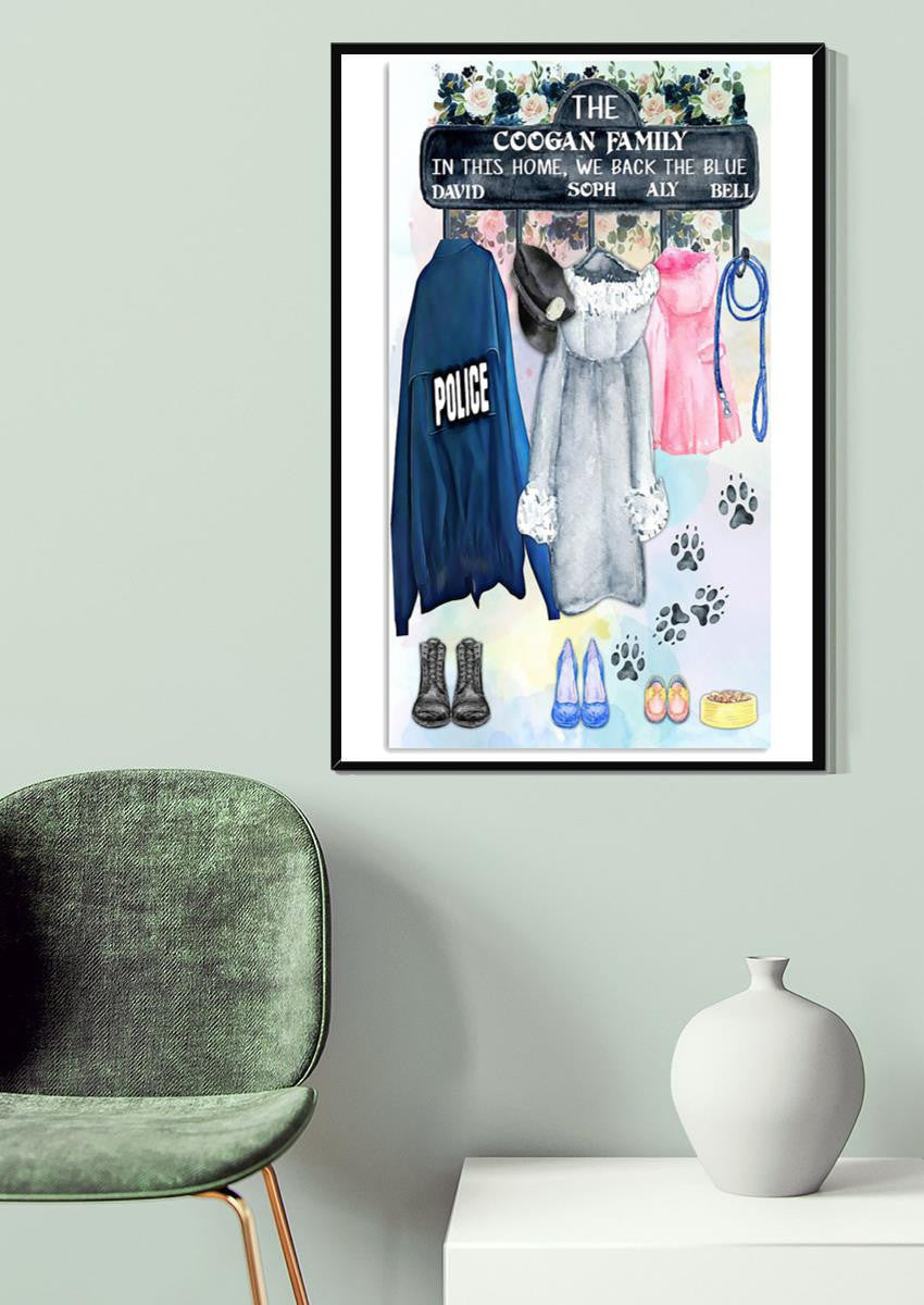 Police Family Home Greeting Sign Colorful Wall Art Gift For Police Veteran Soldier Family Canvas Framed Prints, Canvas