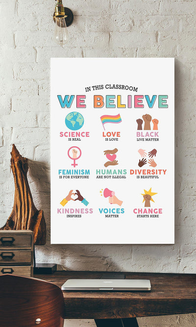 In This Classroom We Believe Equality Wall Art For Classroom Nursery Pre School Decor Canvas Gallery Wrapped Canvas Framed Gift Idea Framed Prints, Canvas
