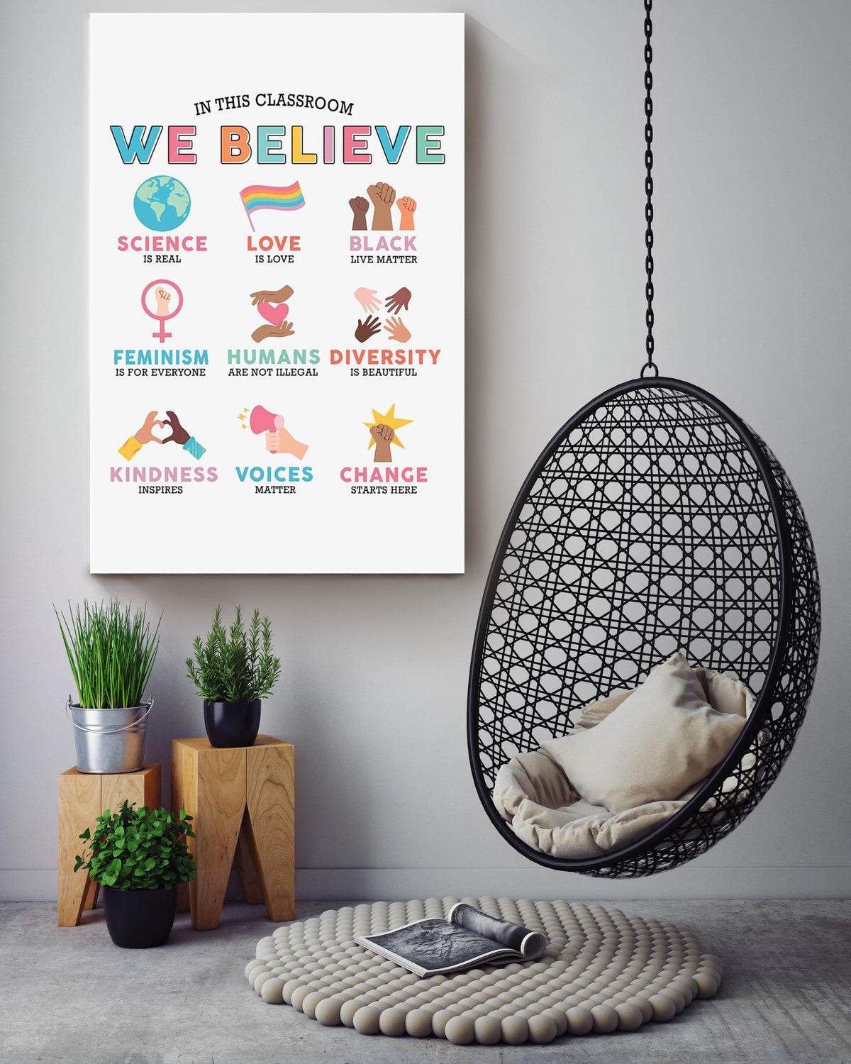 In This Classroom We Believe Equality Wall Art For Classroom Nursery Pre School Decor Canvas Gallery Wrapped Canvas Framed Gift Idea Framed Prints, Canvas