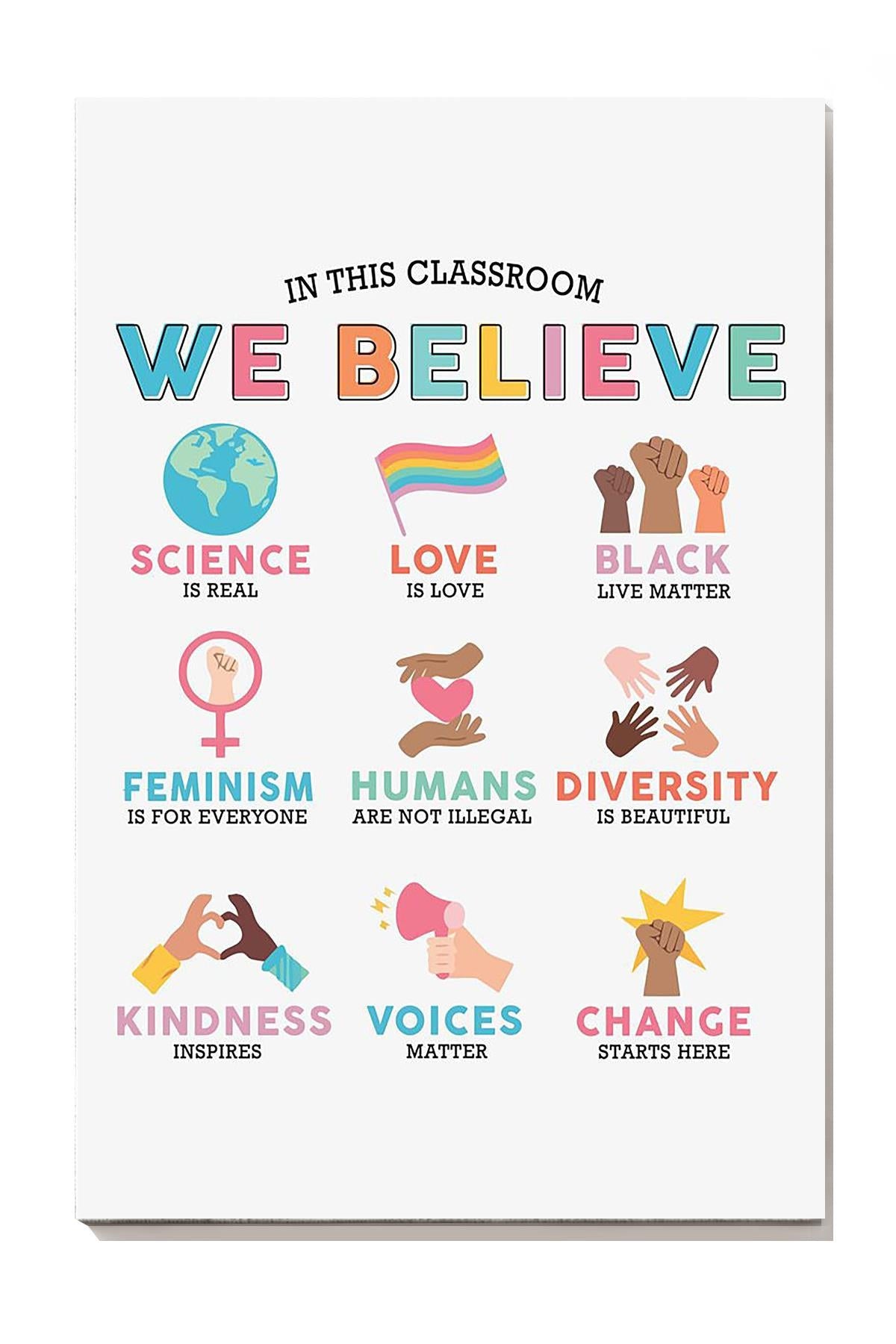 In This Classroom We Believe Equality Wall Art For Classroom Nursery Pre School Decor Canvas Gallery Wrapped Canvas Framed Gift Idea Framed Prints, Canvas