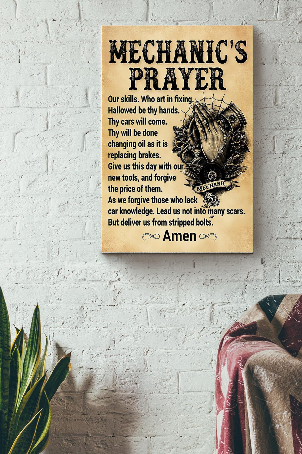 Mechanics Prayer Art In Fixing Mechanical Engineer Wall Art Gift For Men Fathers Day Husband Car Repair Shop Car Lover Canvas Gallery Wrapped Canvas Framed Gift Idea Framed Prints, Canvas