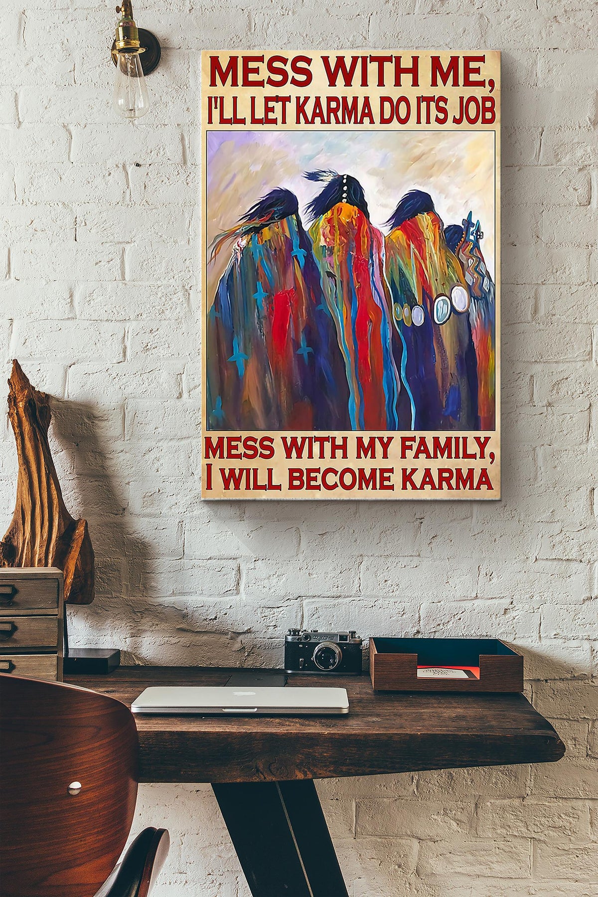 Native American Dont Mess With My Family Art Poster - Native American Wall Art Canvas - Gift For Male Female Lion Lover Nativer Americans Culture Lover Local Culture Lover Family Canvas Gallery Wrapped Canvas Framed Gift Idea