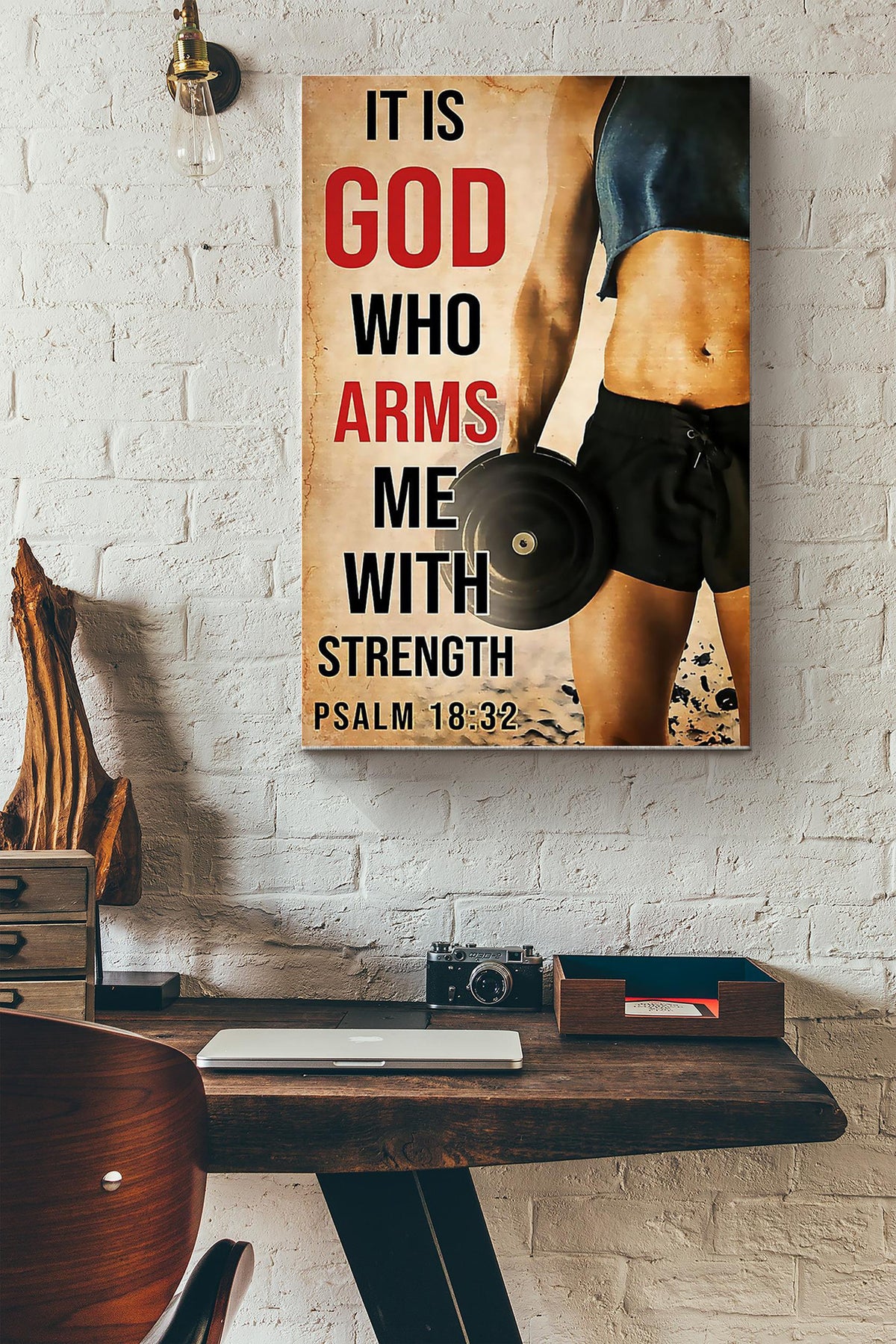It Is God Who Arms Me With Strength Lifting Poster Canvas Gallery Wrapped Canvas Framed Gift Idea