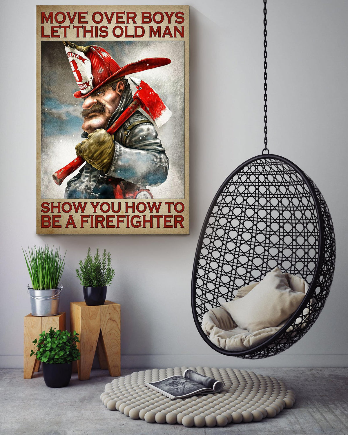 Old Firefighter Quote Thankful Gift For Grandfather Fireman Canvas