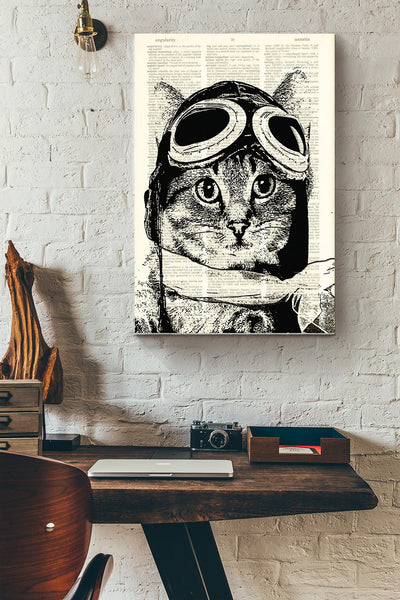 Pilot Cat Poster - Aviation Knowledge Wall Art - Gift For Flight Engineer Flight Attendants Pilot Cat Lover Canvas Gallery Wrapped Canvas Framed Gift Idea Framed Prints, Canvas