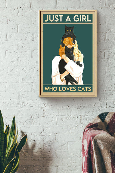 Just A Girl Who Loves Cats Animal Wall Art Gift For Cat Lover International Cat Day Kitten Foster Canvas Framed Prints, Canvas