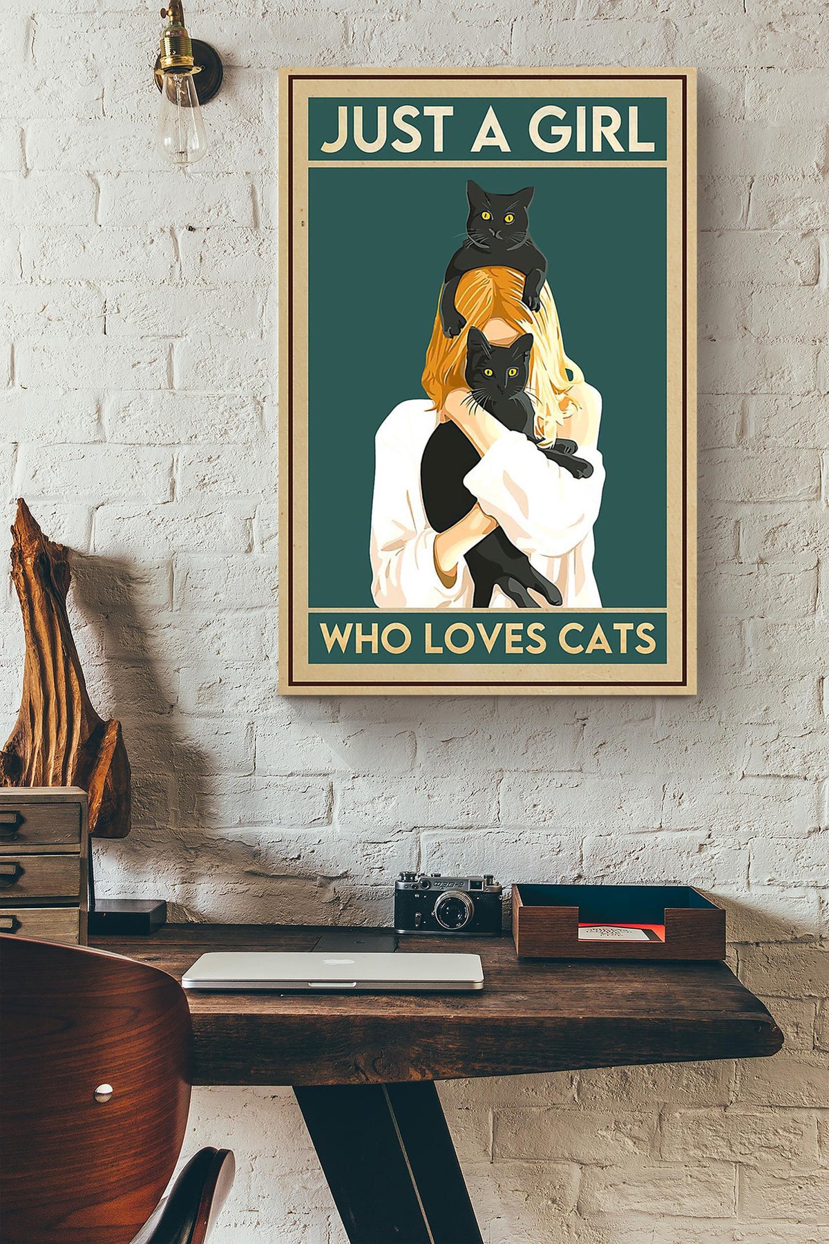 Just A Girl Who Loves Cats Animal Wall Art Gift For Cat Lover International Cat Day Kitten Foster Canvas Framed Prints, Canvas