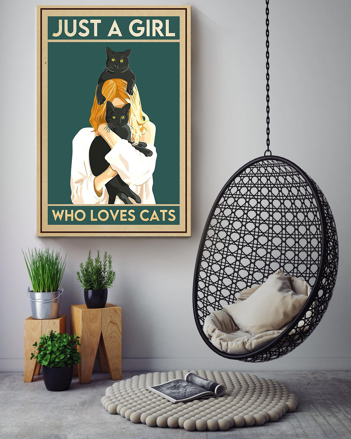 Just A Girl Who Loves Cats Animal Wall Art Gift For Cat Lover International Cat Day Kitten Foster Canvas Framed Prints, Canvas
