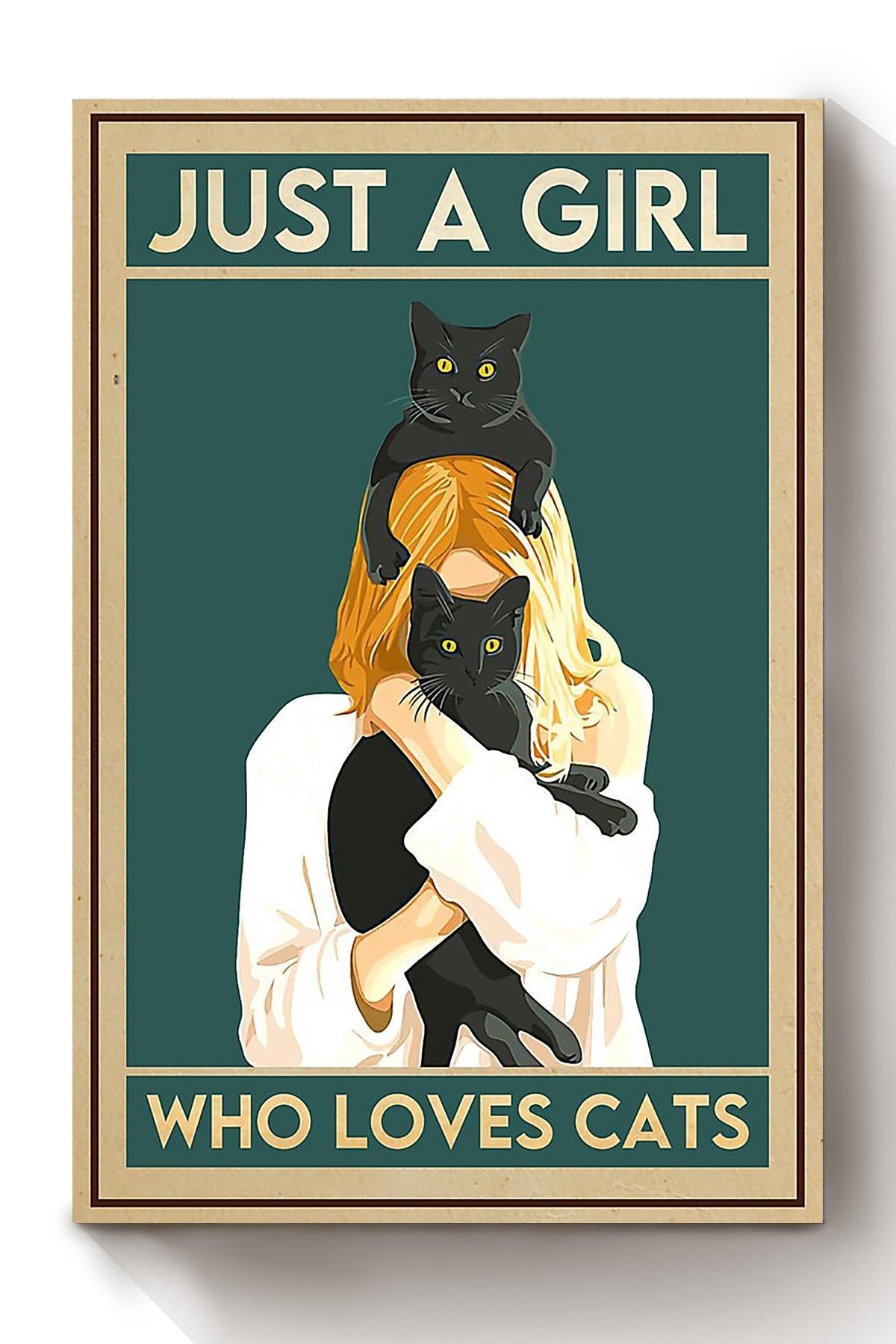 Just A Girl Who Loves Cats Animal Wall Art Gift For Cat Lover International Cat Day Kitten Foster Canvas Framed Prints, Canvas