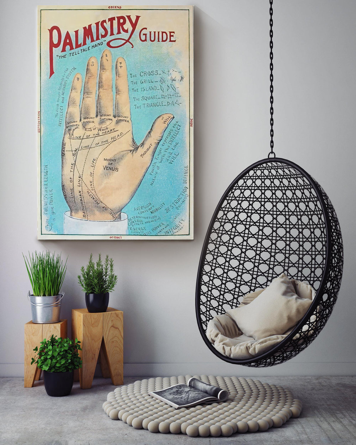 Palmistry Guide Science Wall Art Gift For Horoscope Viewer Canvas Framed Prints, Canvas