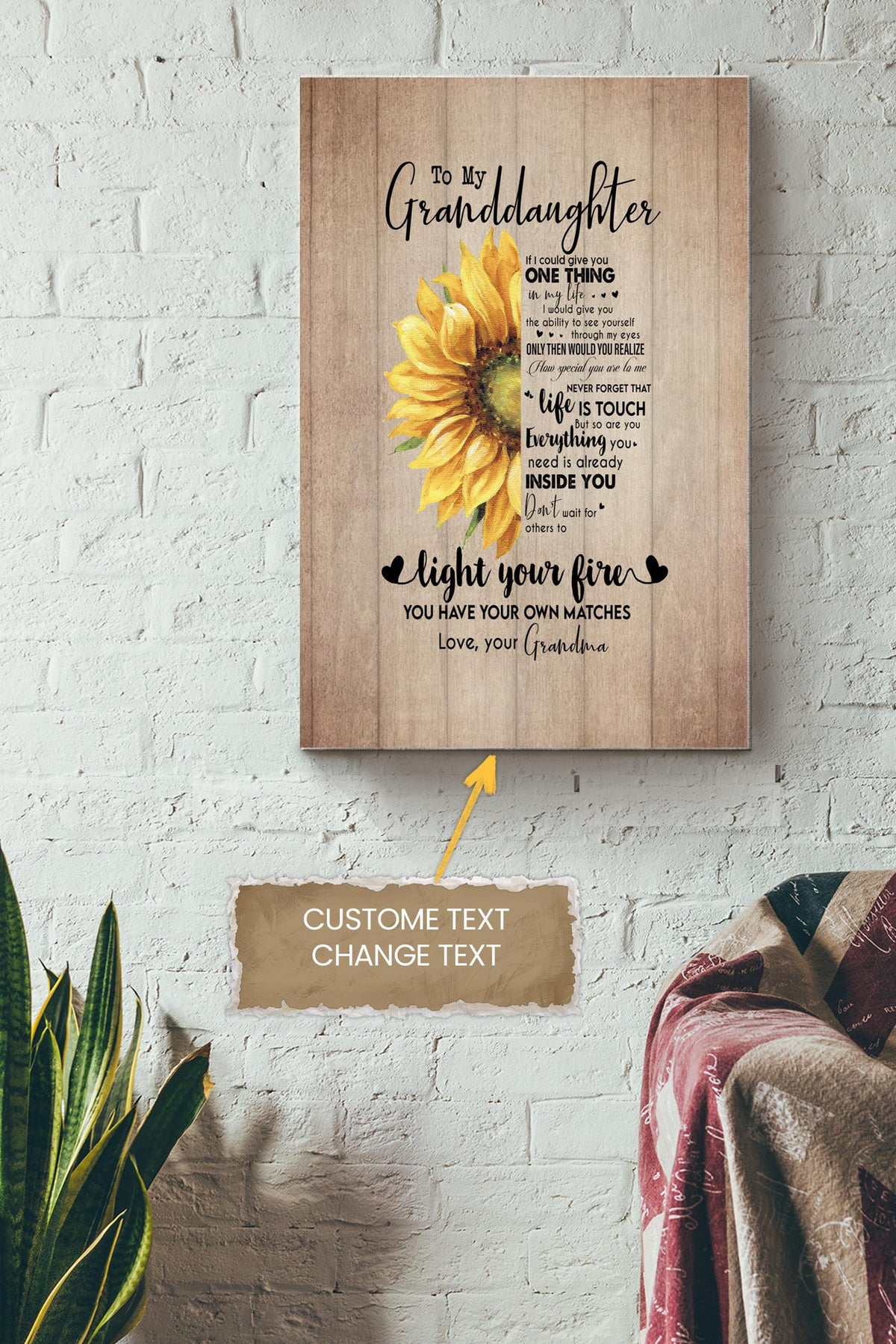 Personalized Gift For Granddaughter From Grandma Quotes Poster - Family Wall Art - Gift For Granddaughter Birthday Home Decor Canvas Gallery Wrapped Canvas Framed Gift Idea Framed Prints, Canvas