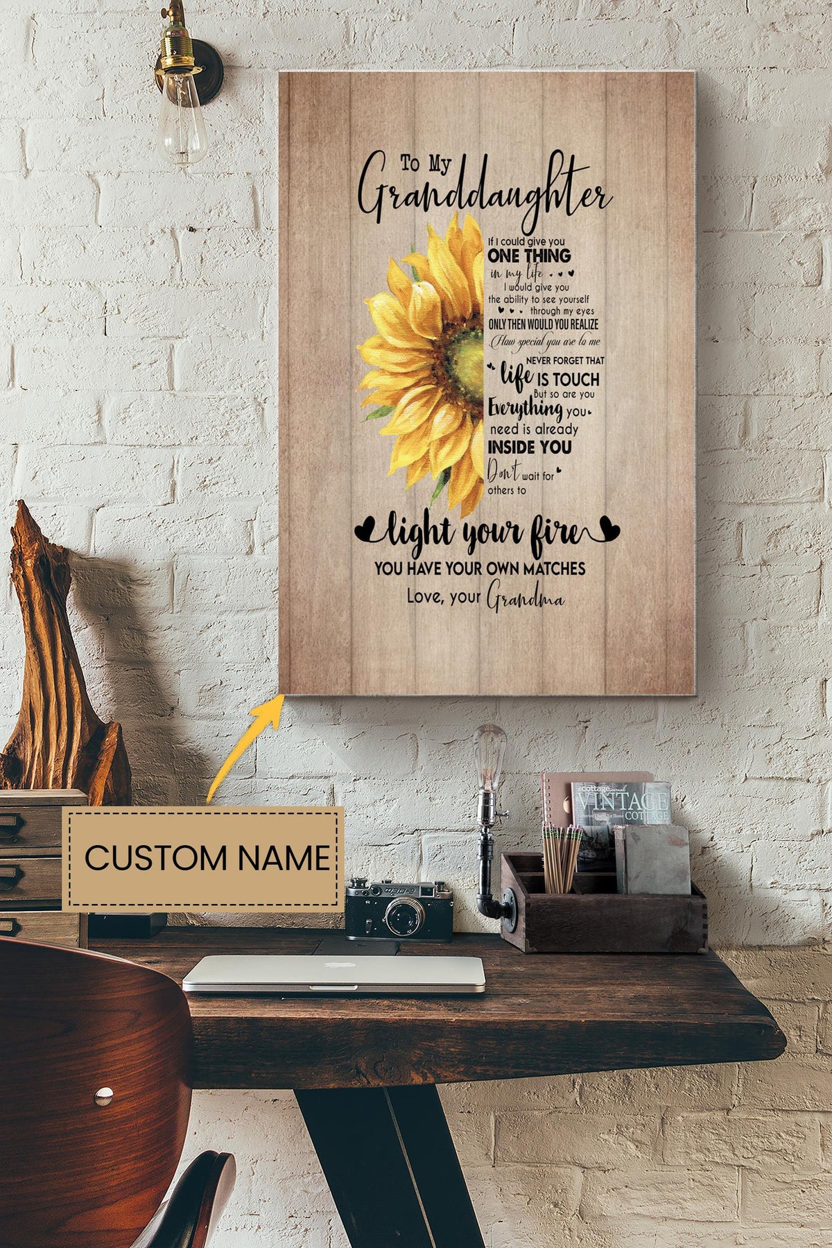 Personalized Gift For Granddaughter From Grandma Quotes Poster - Family Wall Art - Gift For Granddaughter Birthday Home Decor Canvas Gallery Wrapped Canvas Framed Gift Idea Framed Prints, Canvas