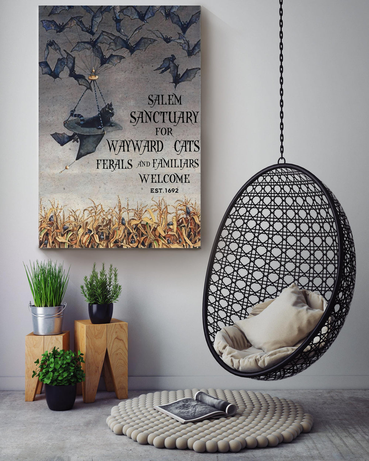 Salem Sanctuary Poster Halloween Wall Art Gift For Sabrina Fan Blackcat Foster Canvas Framed Prints, Canvas
