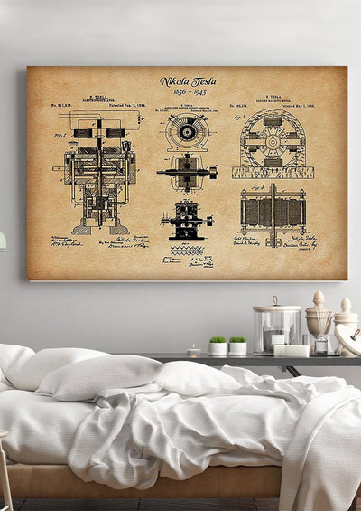 Nikola Tesla's Blueprint Mechanical Knowledge Knowledge Gift For Engineer Car Repair Shop Decor