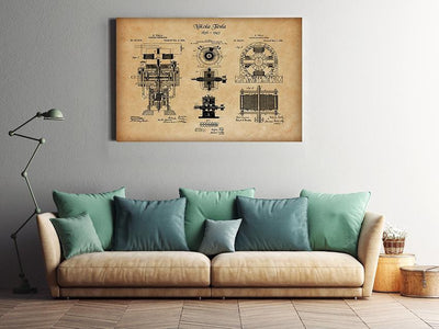 Nikola Tesla's Blueprint Mechanical Knowledge Knowledge Gift For Engineer Car Repair Shop Decor