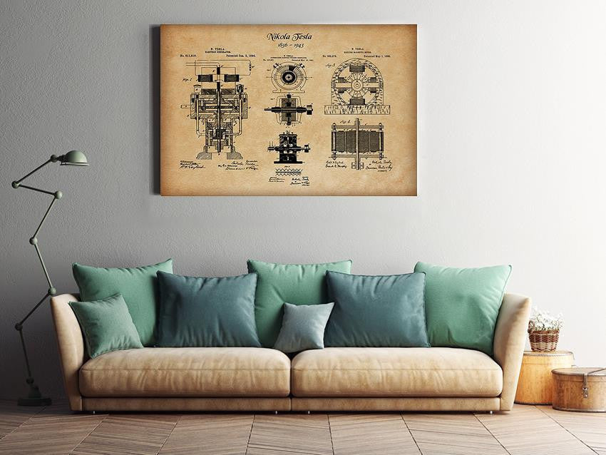Nikola Tesla's Blueprint Mechanical Knowledge Knowledge Gift For Engineer Car Repair Shop Decor