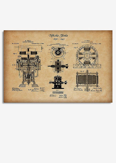 Nikola Tesla's Blueprint Mechanical Knowledge Knowledge Gift For Engineer Car Repair Shop Decor