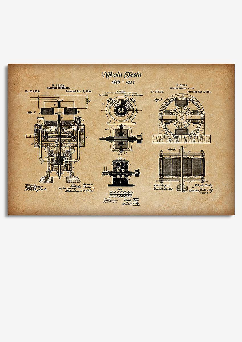Nikola Tesla's Blueprint Mechanical Knowledge Knowledge Gift For Engineer Car Repair Shop Decor