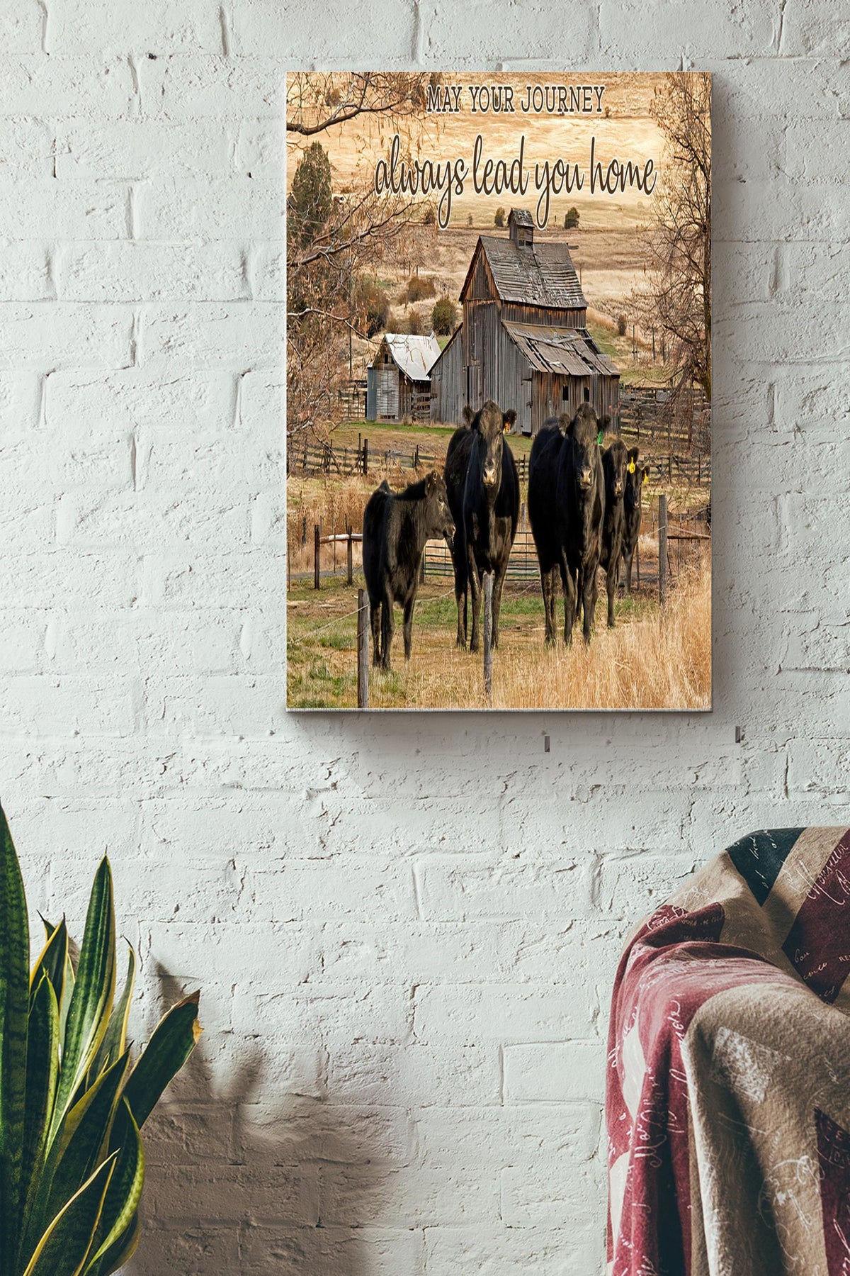May Your Journey Always Lead You Home Poster - Animal Wall Art - Gift For Cow Lover, Farmhouse Decor, Farmer, Cow Foster, Byre Decor Canvas Gallery Wrapped Canvas Framed Gift Idea Framed Prints, Canvas