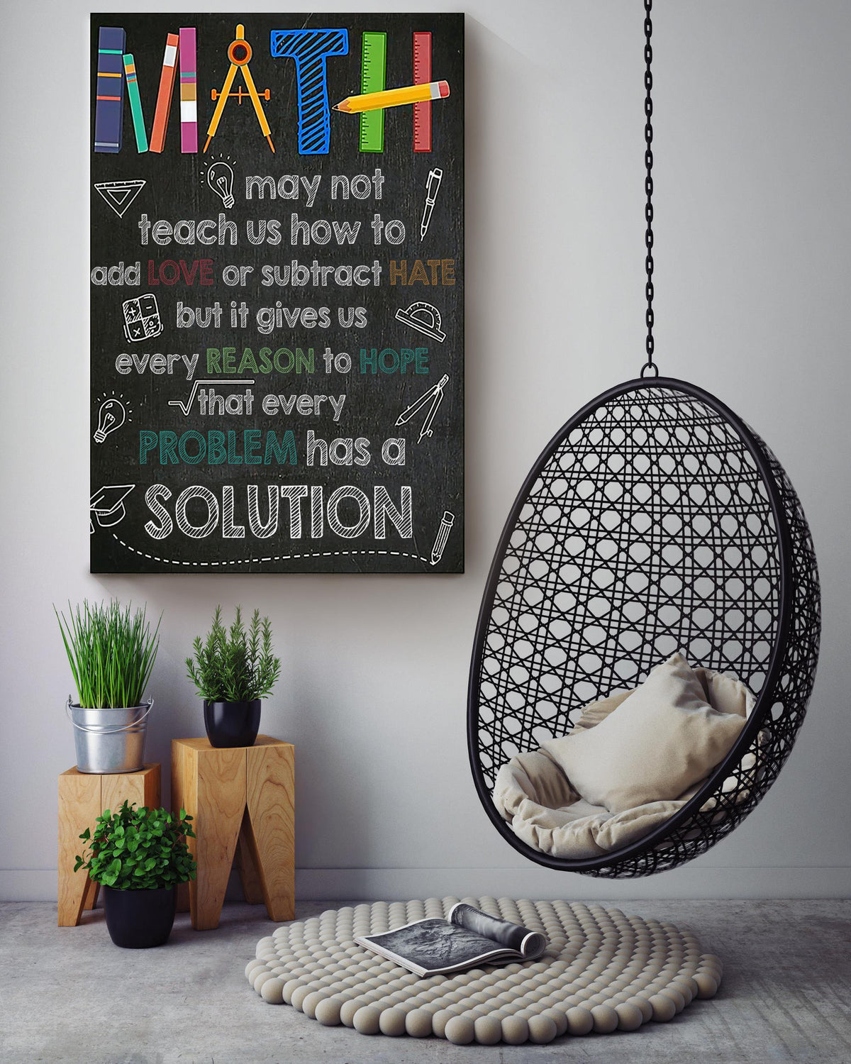 Math Motivation Quote Wall Art Gift For Math Class Decor Student Mathematician Teacher Canvas Framed Prints, Canvas