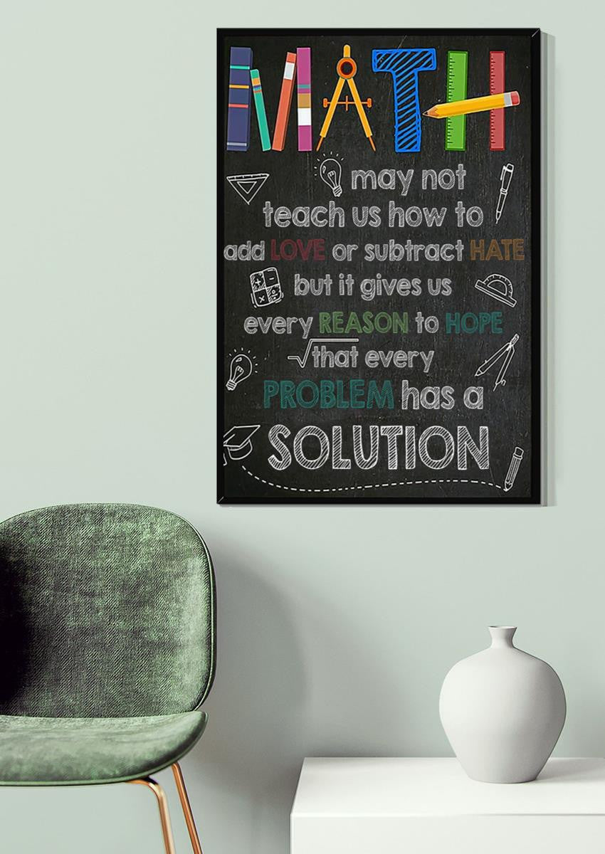 Math Motivation Quote Wall Art Gift For Math Class Decor Student Mathematician Teacher Canvas Framed Prints, Canvas
