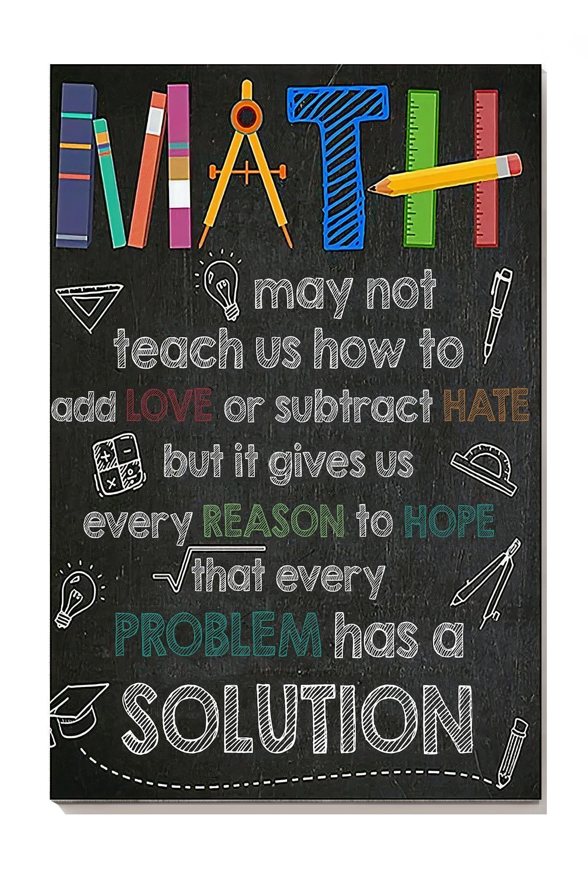 Math Motivation Quote Wall Art Gift For Math Class Decor Student Mathematician Teacher Canvas Framed Prints, Canvas