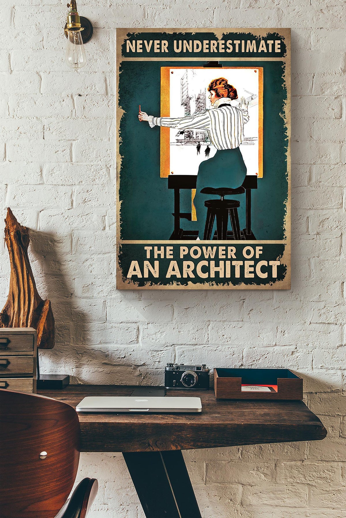 Never Underestimate Power Of Architect Gift For Woman's Day Canvas