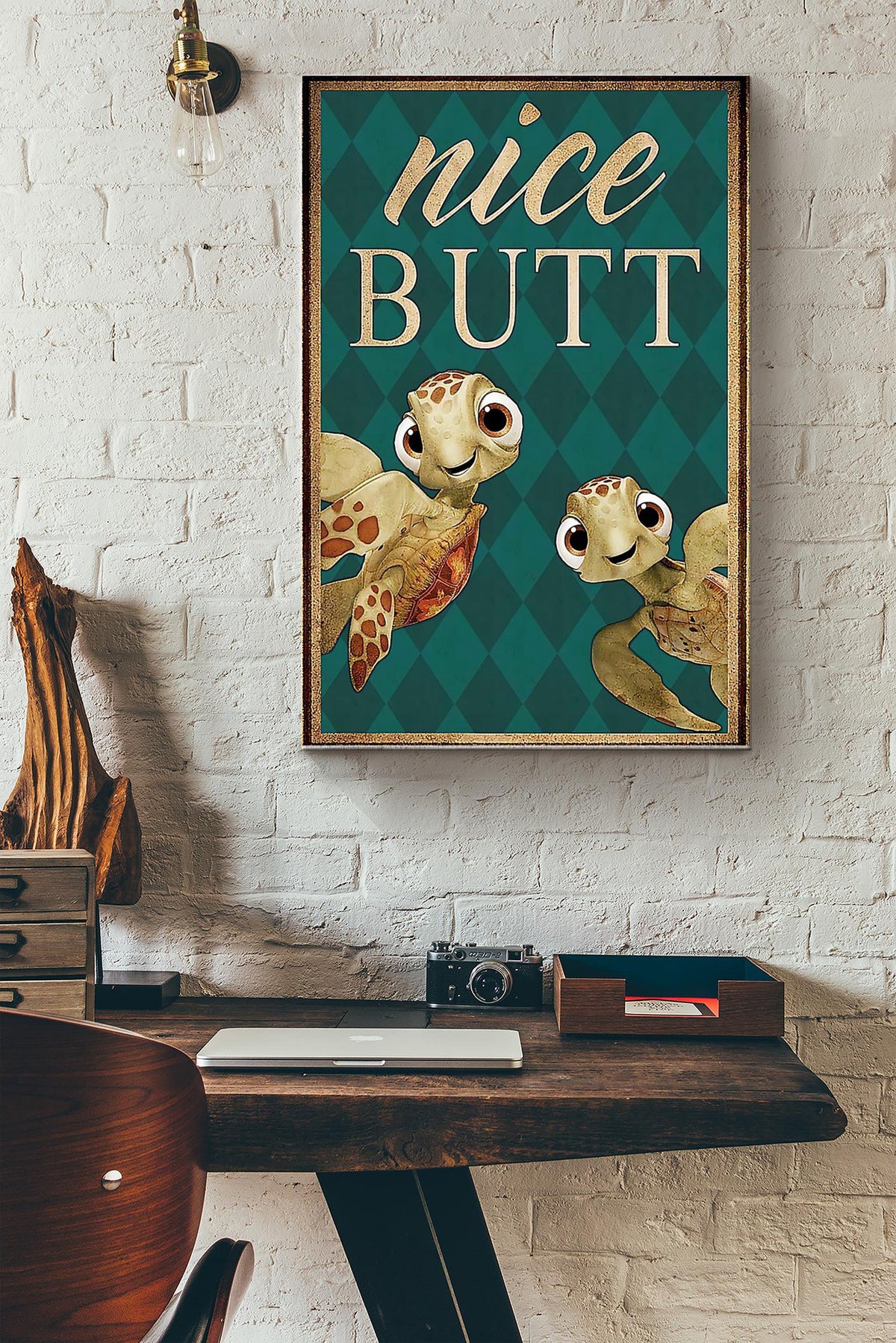 Little Turtles Have Nice Butt Vintage Poster - Animal Wall Art Canvas - Gift For Turtle Lover Animal Lover Sea Lover Bathroom Decor Canvas Gallery Wrapped Canvas Framed Gift Idea Framed Prints, Canvas