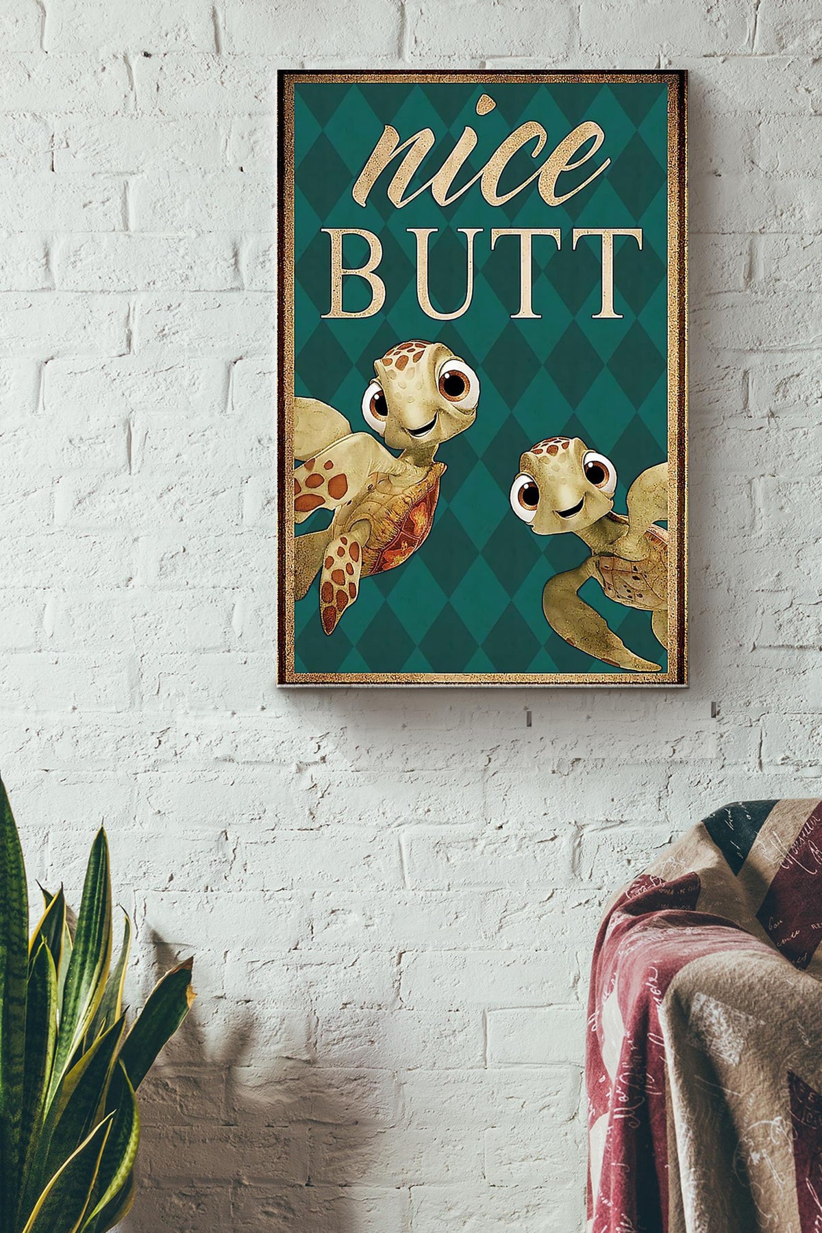 Little Turtles Have Nice Butt Vintage Poster - Animal Wall Art Canvas - Gift For Turtle Lover Animal Lover Sea Lover Bathroom Decor Canvas Gallery Wrapped Canvas Framed Gift Idea Framed Prints, Canvas