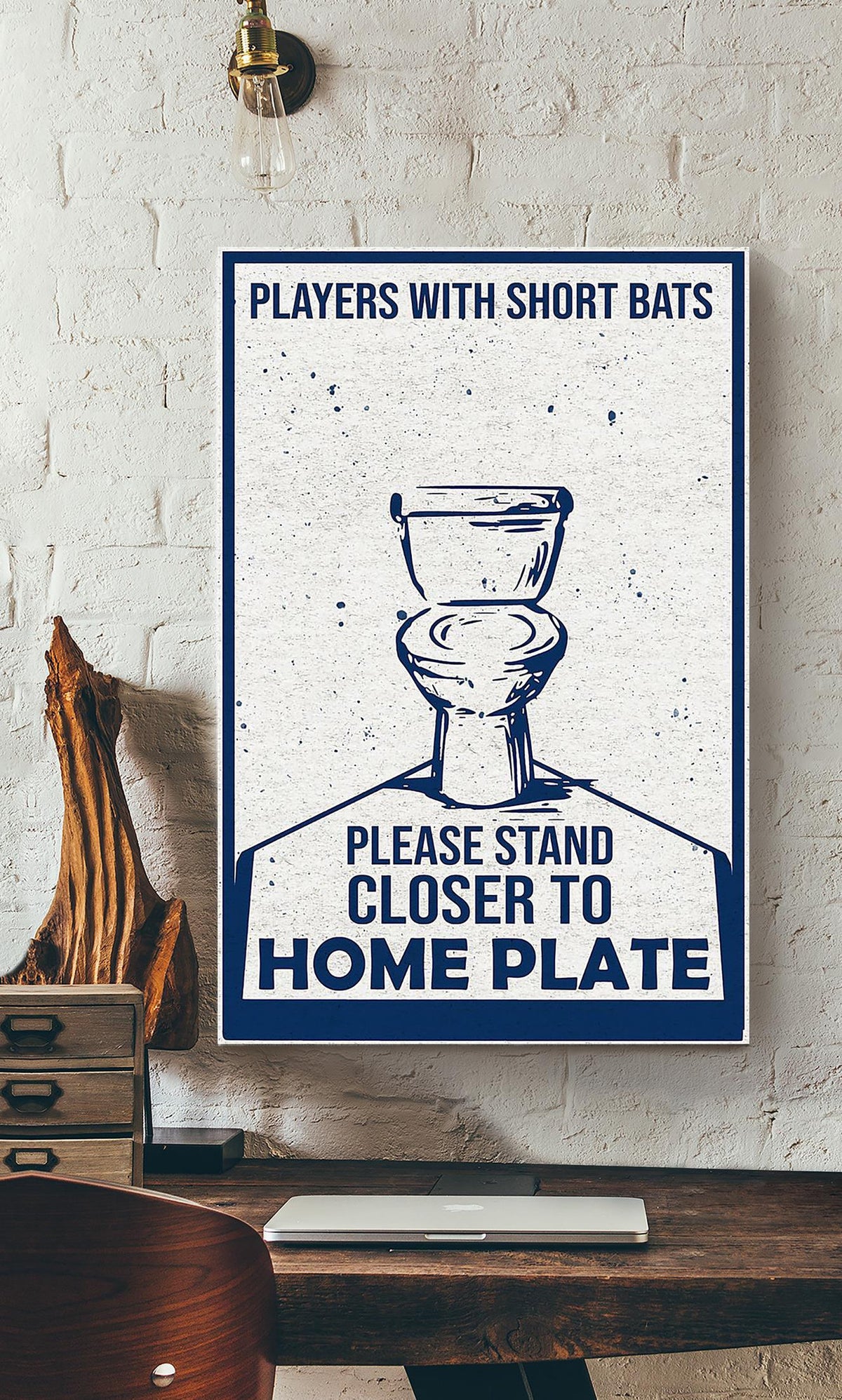 Players With Short Bars Baseball Wall Art For Baseball Player Toilet Decor Canvas Framed Prints, Canvas