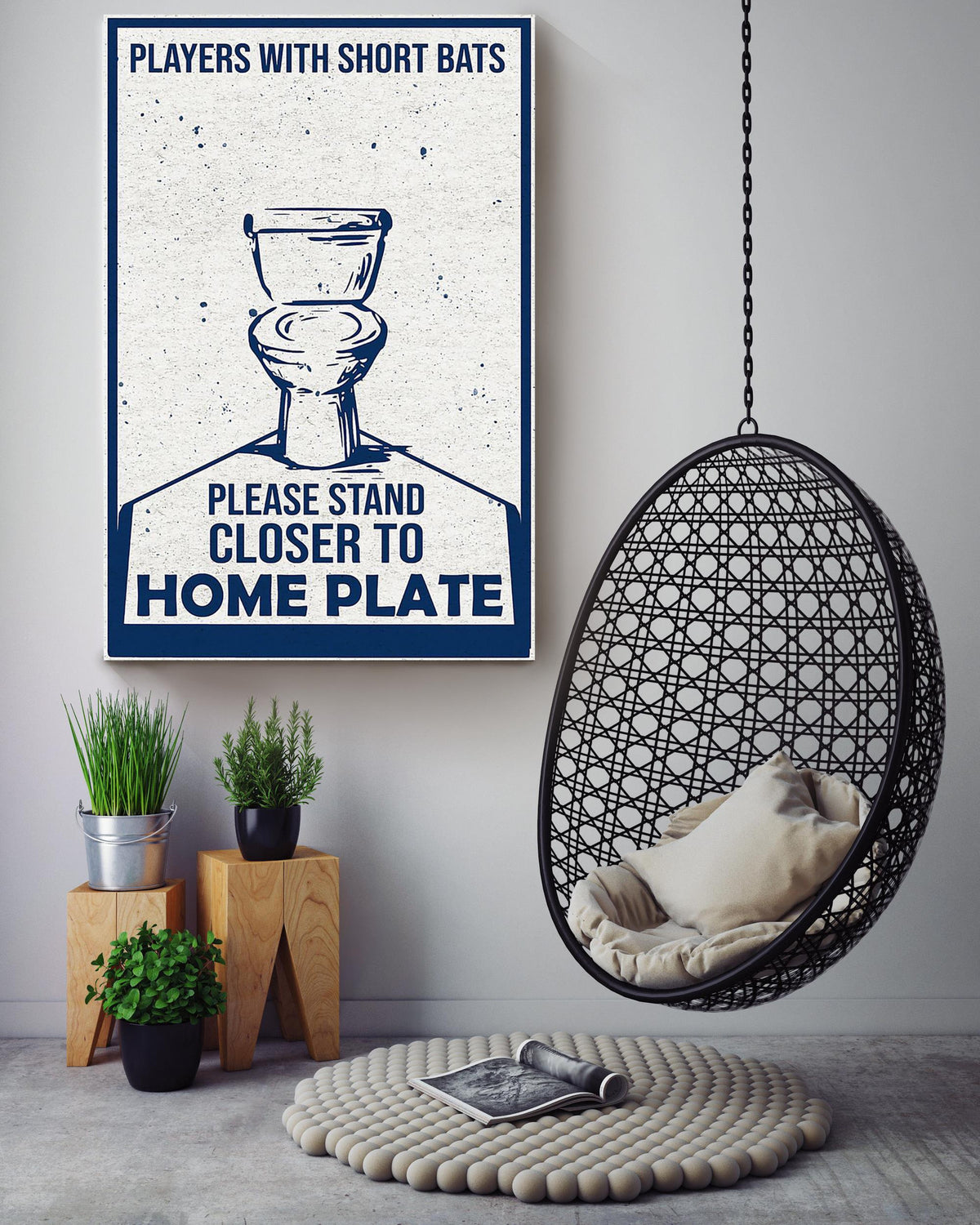 Players With Short Bars Baseball Wall Art For Baseball Player Toilet Decor Canvas Framed Prints, Canvas