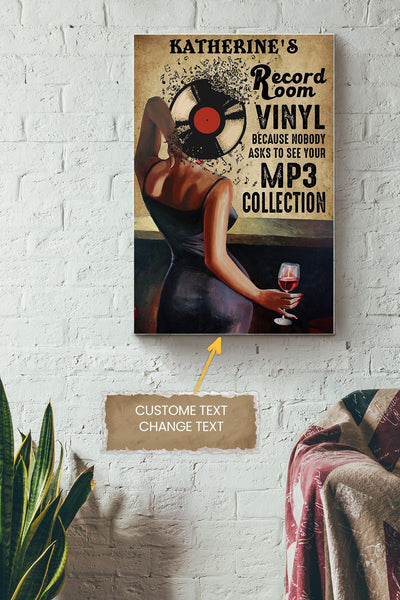 Record Room Personalized Poster - Wall Art - Gift For Women Music Lover Wine Lover Pop Fan Canvas Gallery Wrapped Canvas Framed Gift Idea Framed Prints, Canvas