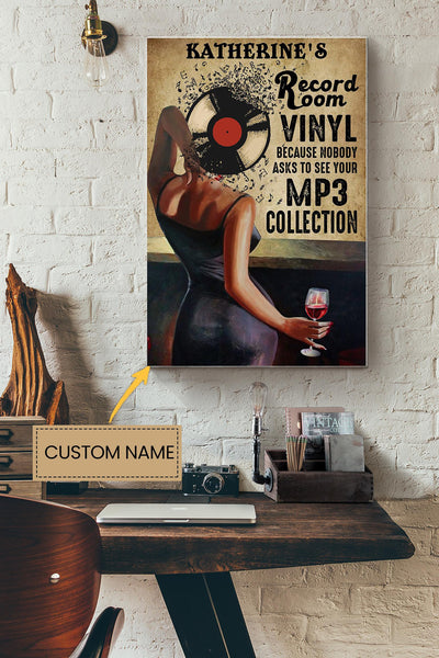 Record Room Personalized Poster - Wall Art - Gift For Women Music Lover Wine Lover Pop Fan Canvas Gallery Wrapped Canvas Framed Gift Idea Framed Prints, Canvas