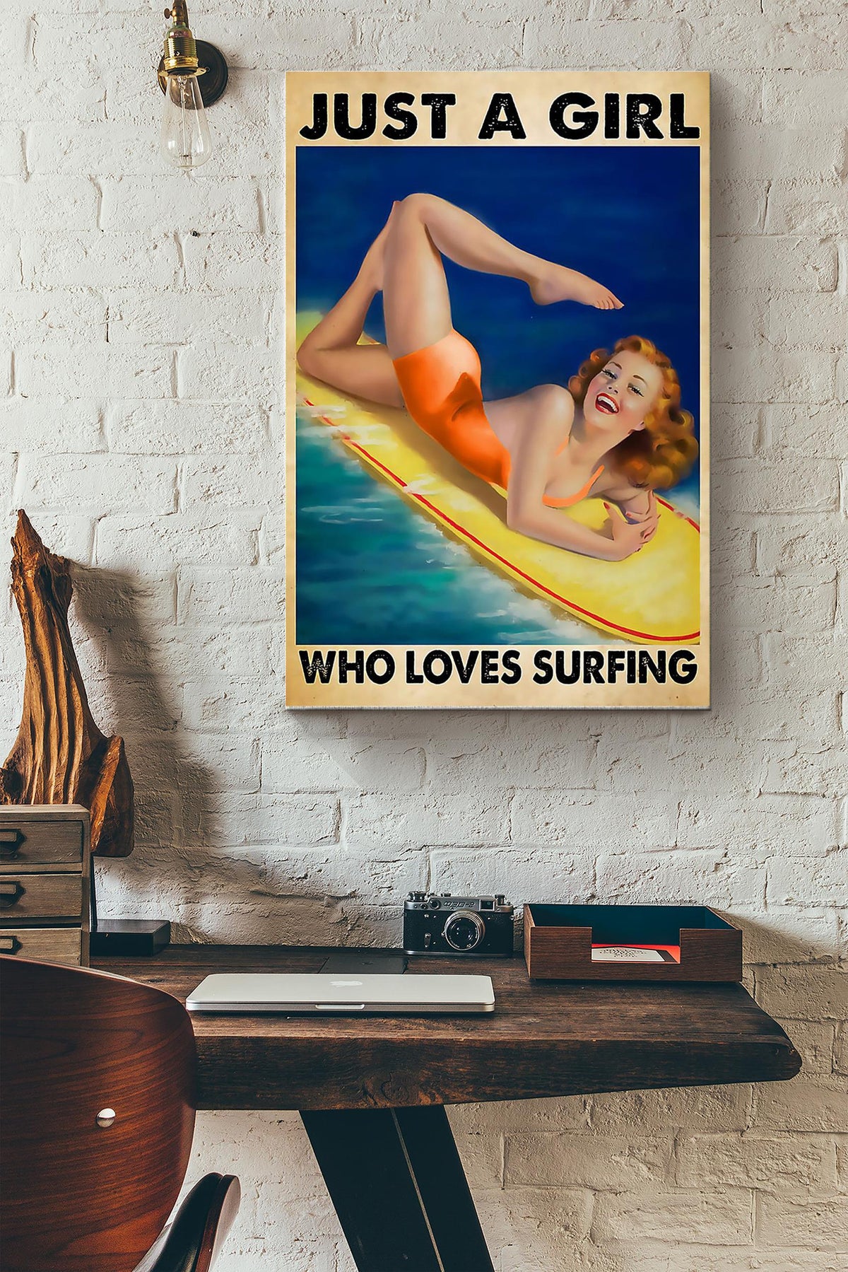 Just A Girl Who Loves Surfing Canvas Gallery Wrapped Canvas Framed Gift Idea