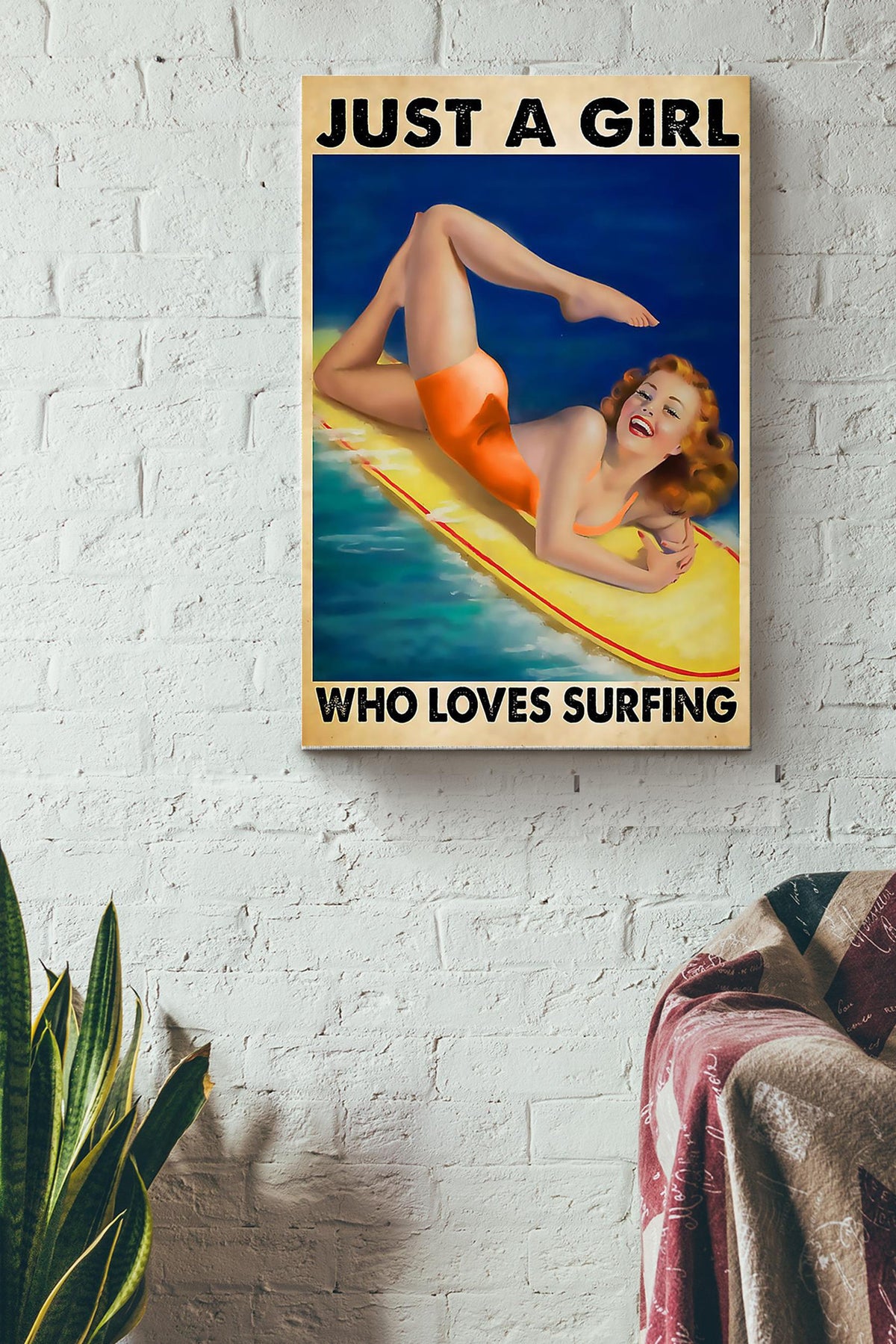 Just A Girl Who Loves Surfing Canvas Gallery Wrapped Canvas Framed Gift Idea