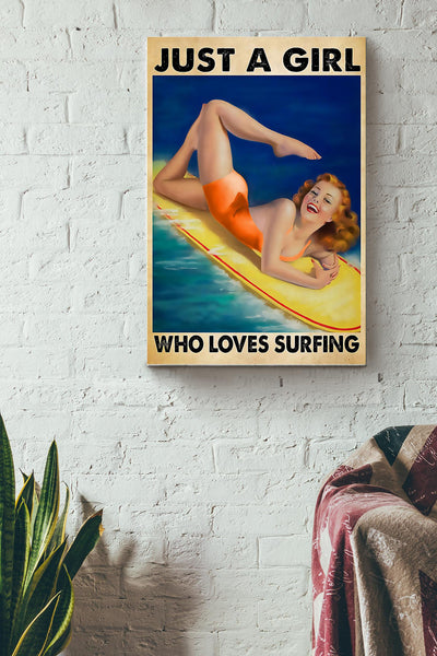 Just A Girl Who Loves Surfing Canvas Gallery Wrapped Canvas Framed Gift Idea