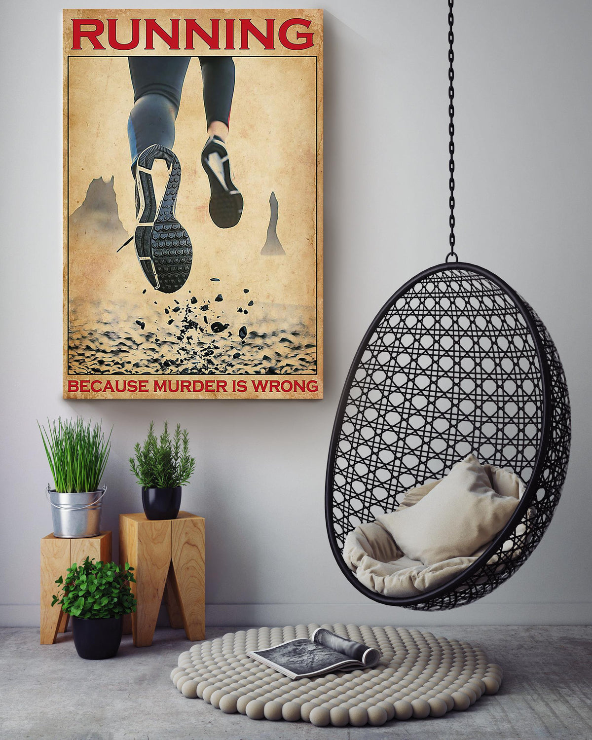 Running Because Murder Is Wrong Funny Motivation Quote Wall Art Gift For Marathon Runner Canvas Framed Prints, Canvas