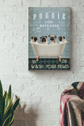 Puggie Co. Bath Soap Poster - Animal Wall Art - Gift For Bathroom Decor, Dog Lover, Dog Foster Canvas Gallery Wrapped Canvas Framed Gift Idea Framed Prints, Canvas