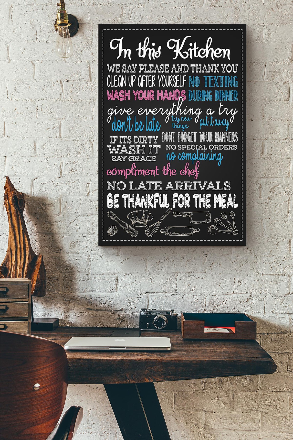 In This Kitchen Thankful Quote Gift For Chef Kitchen Decor Canvas