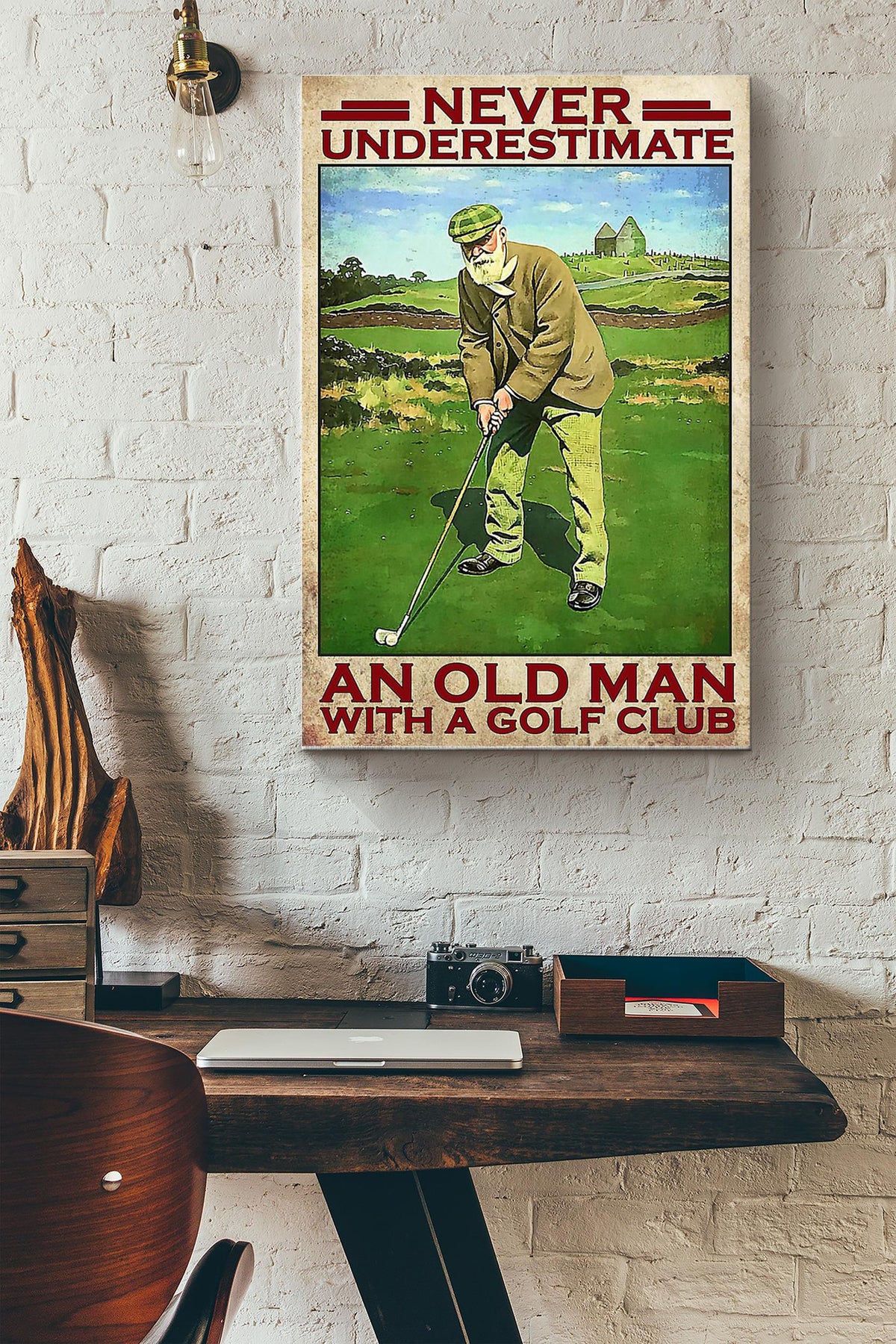 Never Underestimate An Old Man With A Golf Club Golf Poster Canvas Gallery Wrapped Canvas Framed Gift Idea