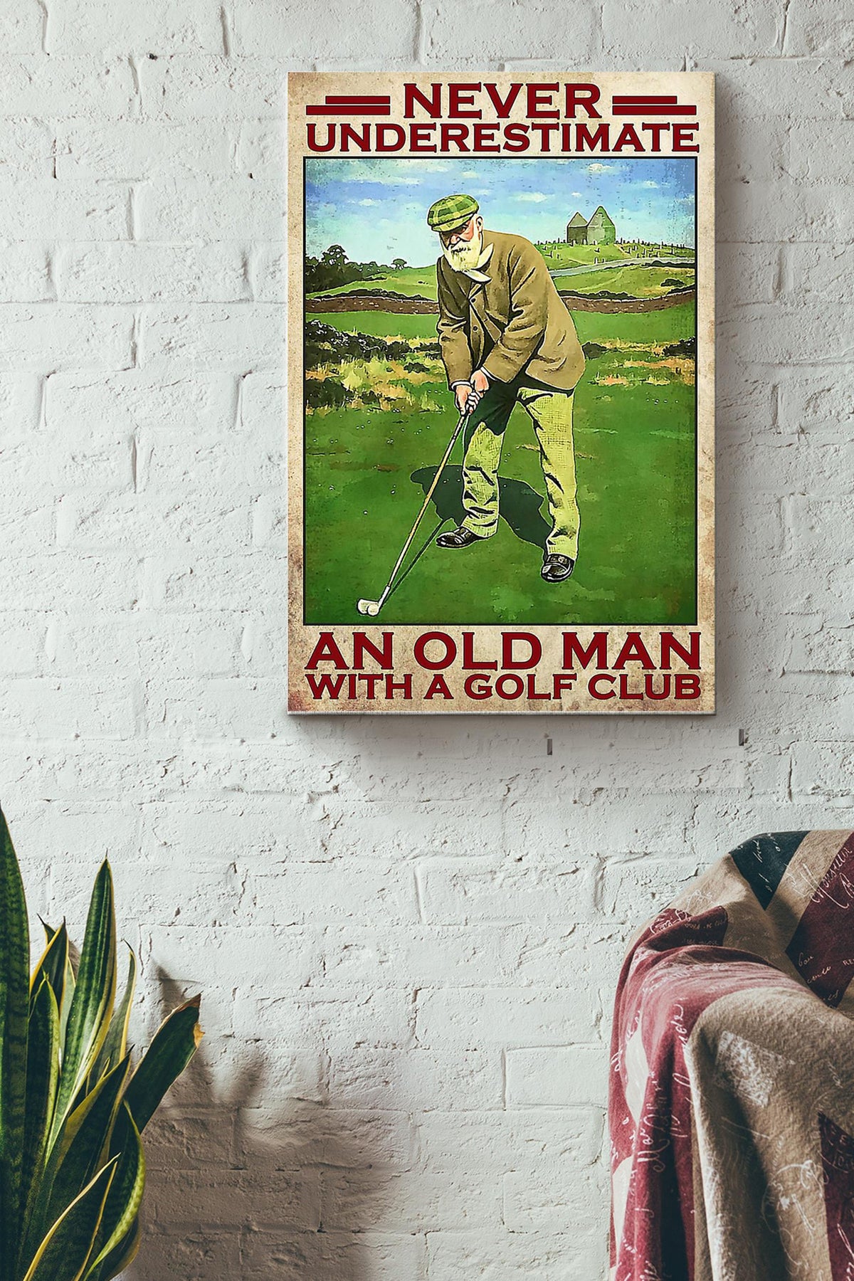 Never Underestimate An Old Man With A Golf Club Golf Poster Canvas Gallery Wrapped Canvas Framed Gift Idea